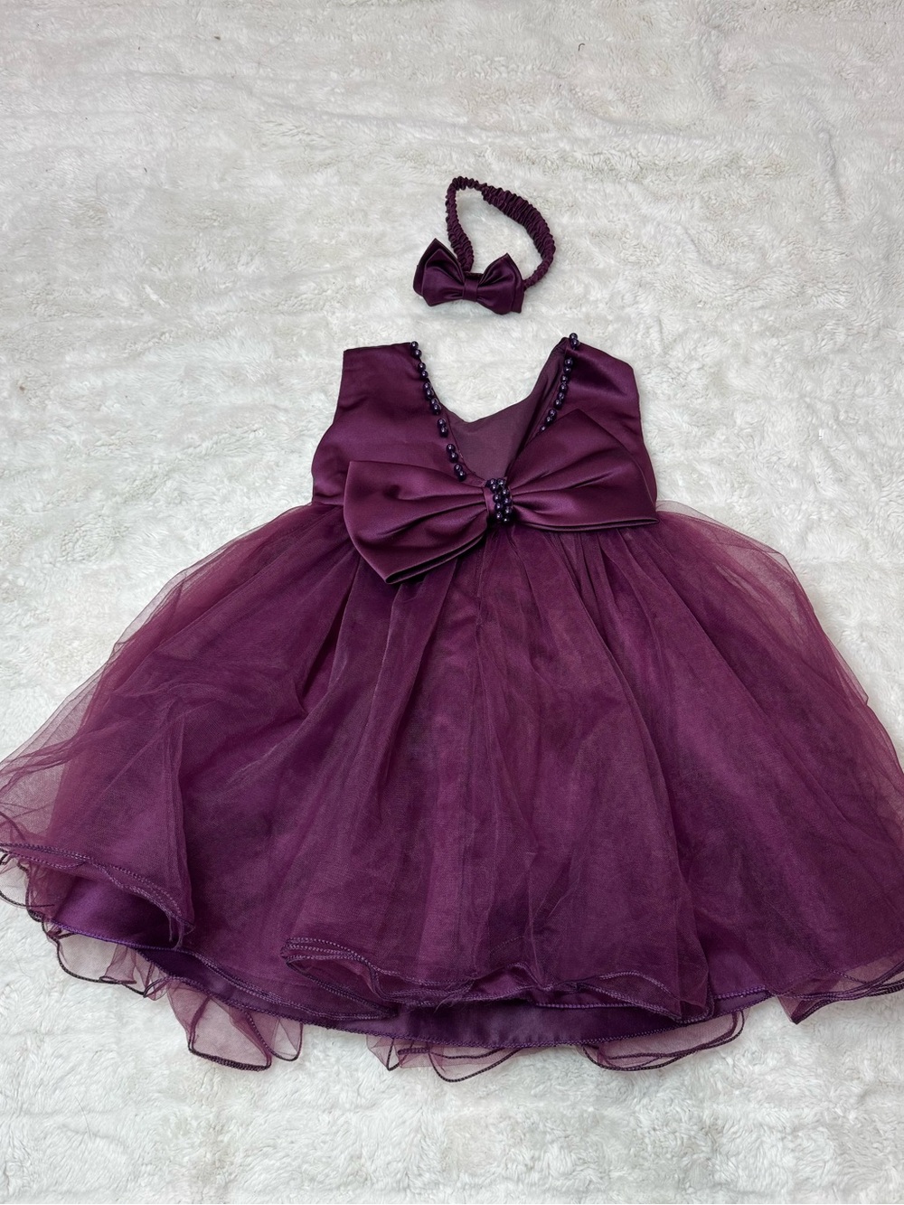 Girls Purple Tulle Party Dress with Headband